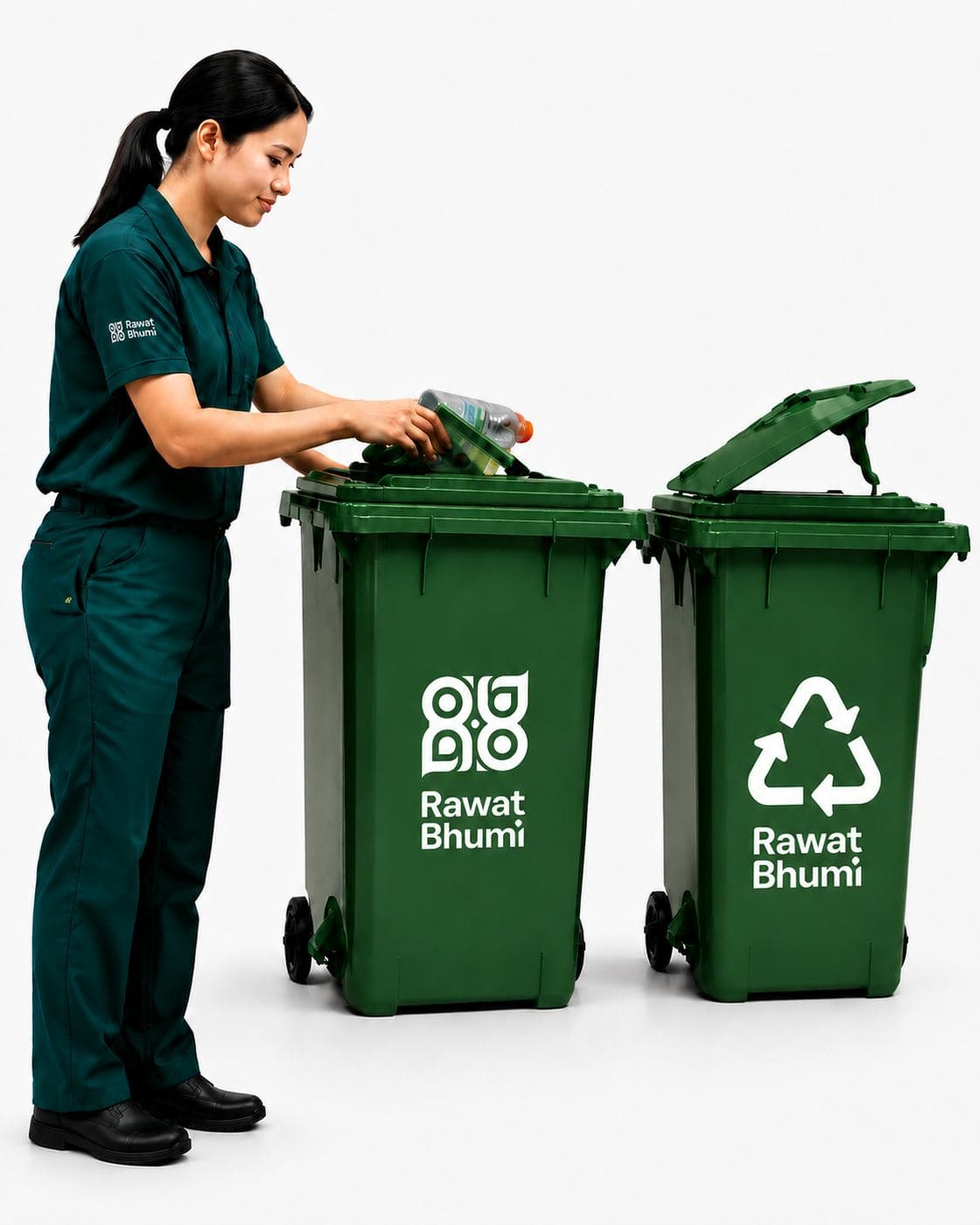 Warga memilah sampah ke dua tempat sampah terpisah